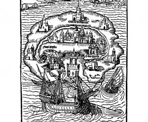 Titelholzschnitt aus Thomas Morus' Roman Utopia (1516)